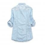 Light Blue Denim Lace Shirt Long-sleeved Shirts