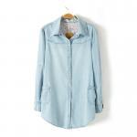 Light Blue Denim Shirt Lapel Long-sleeved Blouse