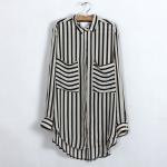 Black White Vertical Stripe Long Sleeve Shirt..