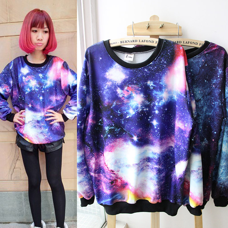 Chic Women's Girls Galaxy Space Starry Printing Long Sleeve Top Stylish T Shirt Jumper