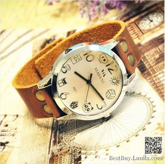 Women Wristwatches Leather Cartoon Watches Wrist Watch Vintage Unisex ...