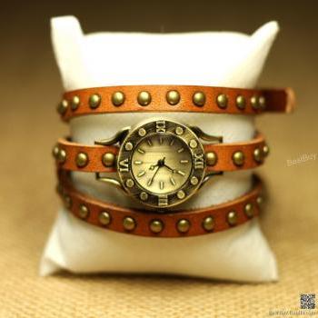 Punk Women Wristwatch Wrapped Watch Triple Wrap Rivet Watch Handmade ...